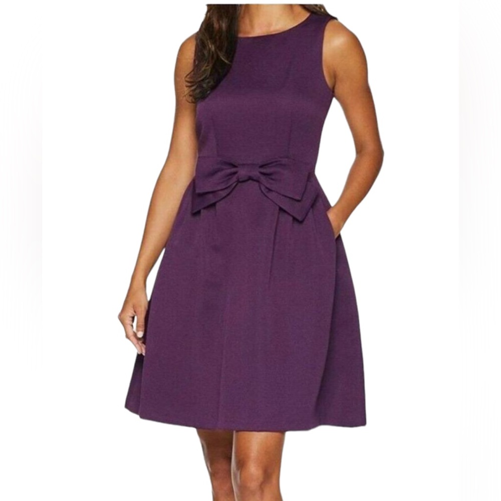 Tahari Sleeveless Fit & Flare Bow Waist Plum Dress Size 10